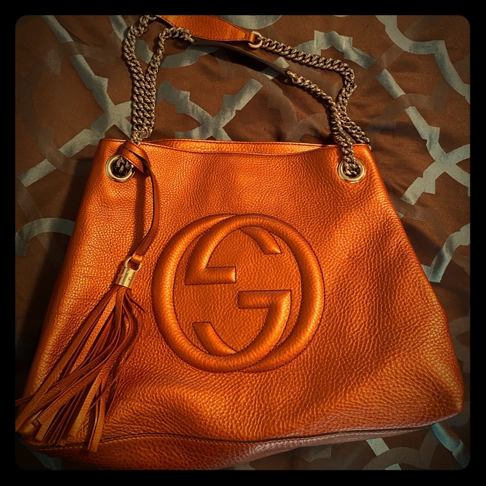 Gucci Orange Leather Shoulder Bag with Chain Strap